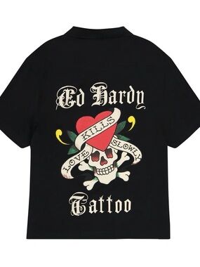 Ed Hardy MENS Black Graphic Tattoo Shirt - 'Love Kills Slowly'
